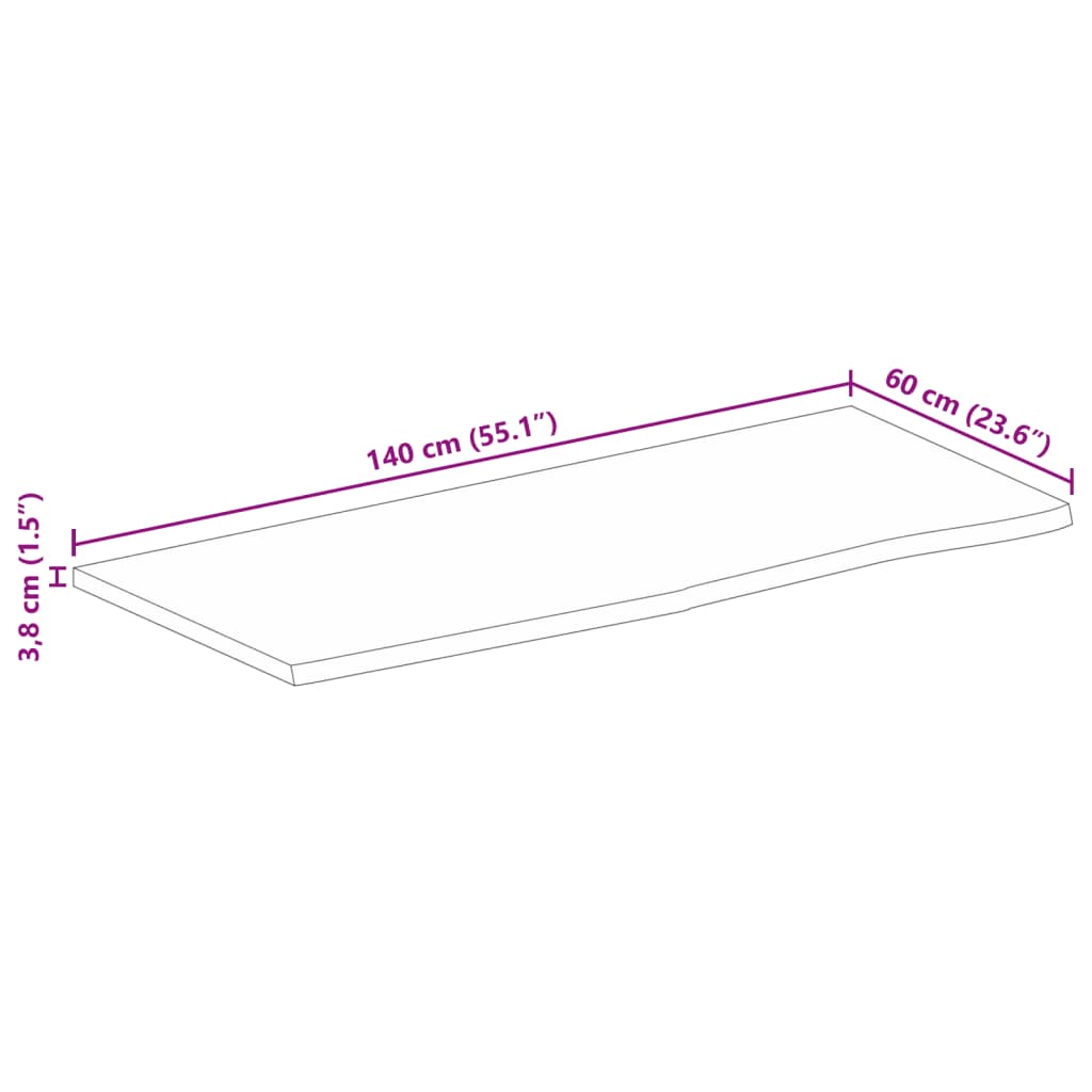vidaXL Blat stołu, 140x60x3,8 cm, naturalna krawędź, drewno mango
