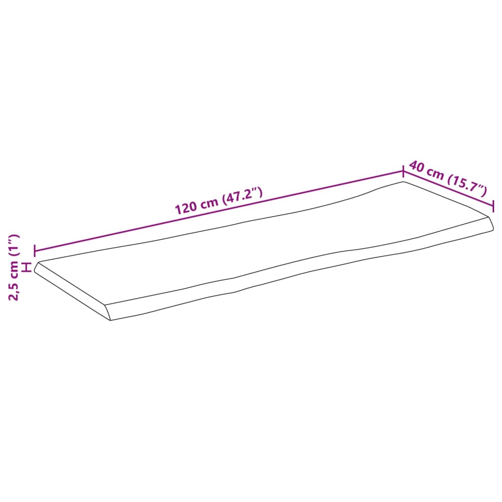 vidaXL Blat stołu, 120x40x2,5 cm, naturalna krawędź, lite drewno mango