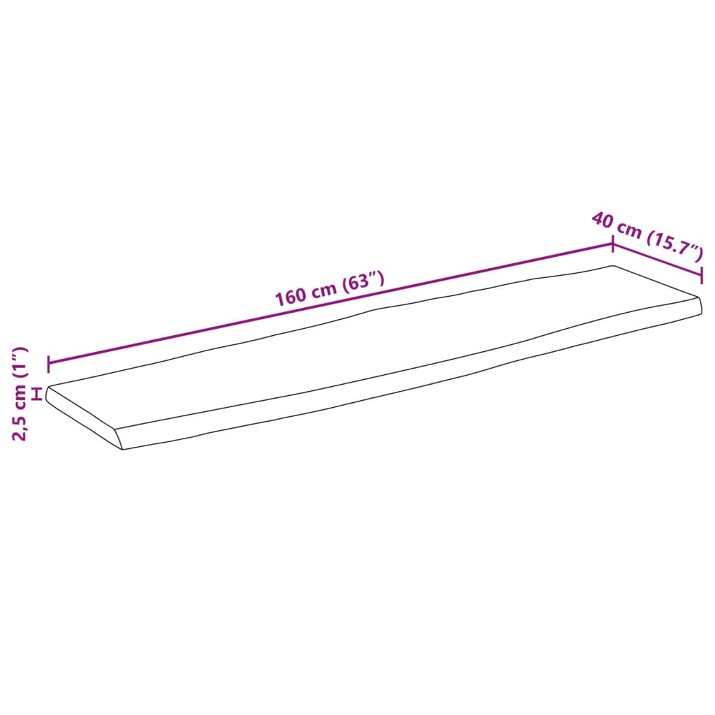vidaXL Blat stołu, 160x40x2,5 cm, naturalna krawędź, lite drewno mango
