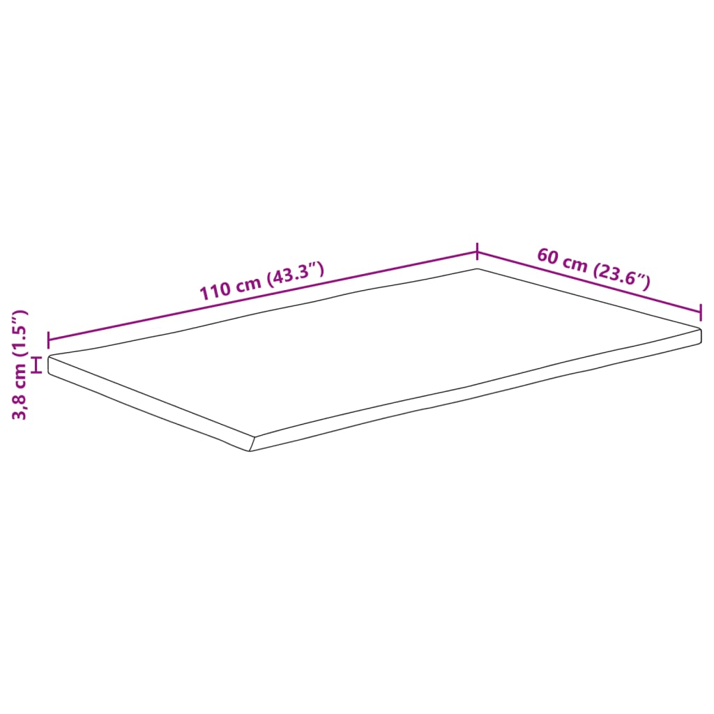 vidaXL Blat stołu, 110x60x3,8 cm, naturalna krawędź, lite drewno mango