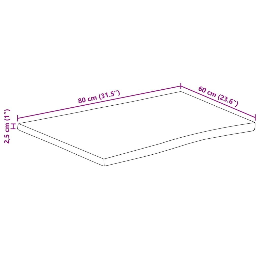 vidaXL Blat stołu, 80x60x2,5 cm, naturalna krawędź, lite drewno mango