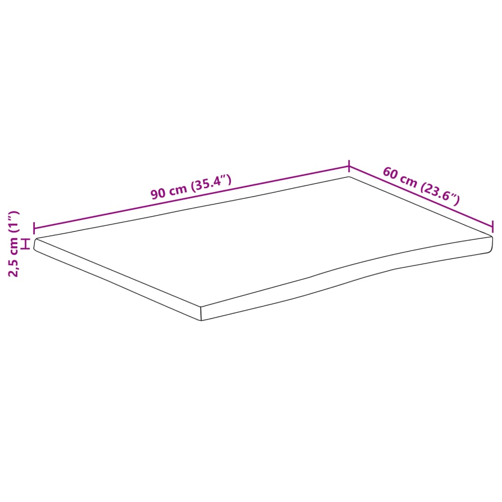 vidaXL Blat stołu, 90x60x2,5 cm, naturalna krawędź, lite drewno mango