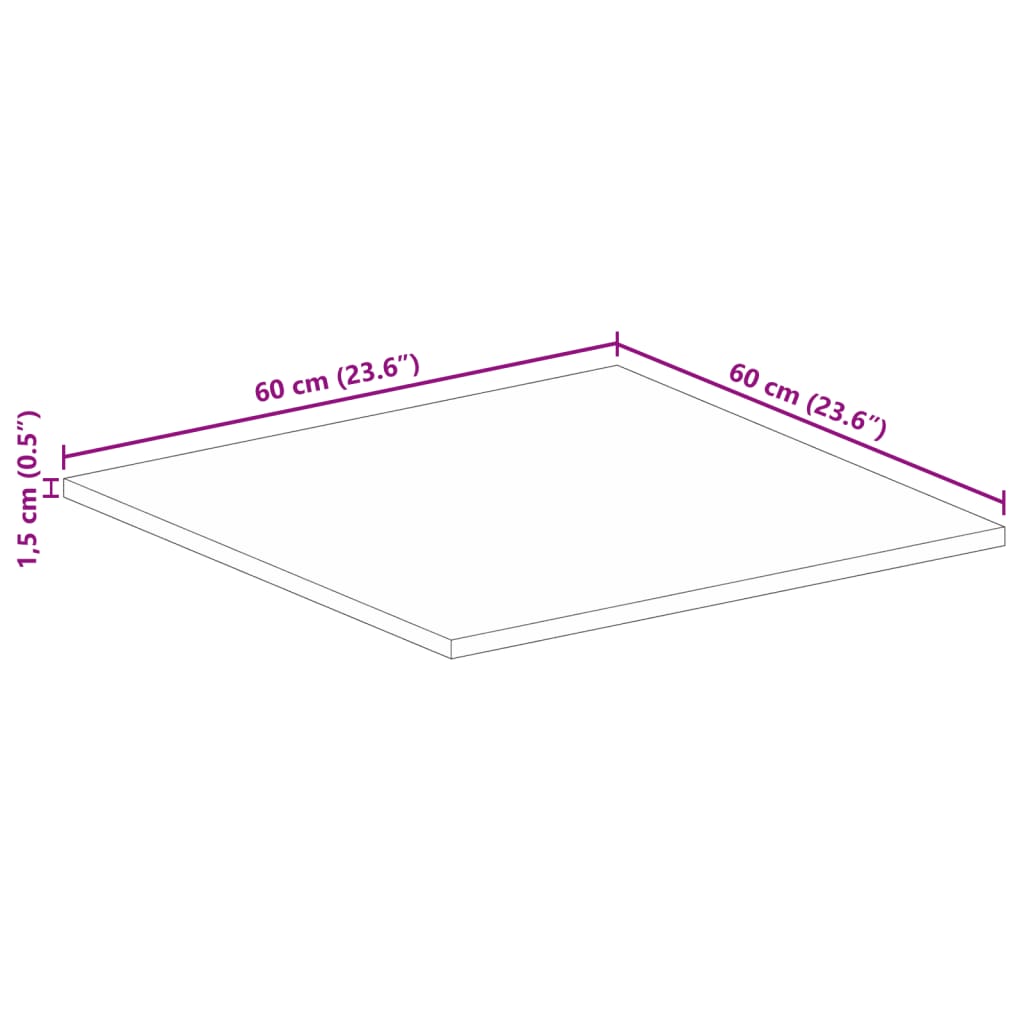 vidaXL Blat do stolika, 60x60x1,5 cm, kwadratowy, surowe drewno mango
