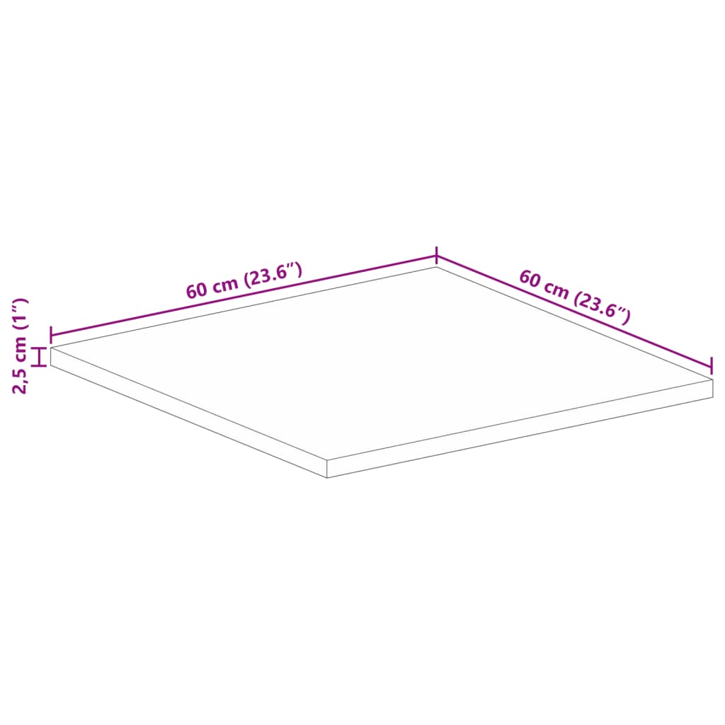vidaXL Blat do stolika, 60x60x2,5 cm, kwadratowy, surowe drewno mango