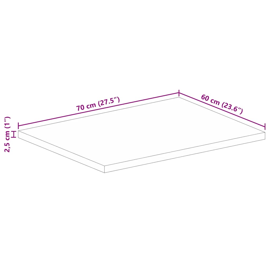 vidaXL Blat do stolika, 70x60x2,5 cm, prostokątny, surowe drewno mango