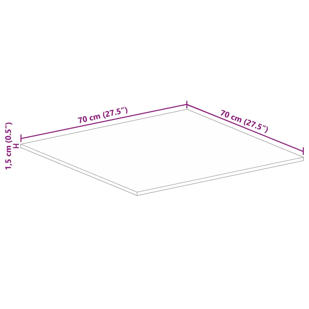 vidaXL Blat do stolika, 70x70x1,5 cm, kwadratowy, surowe drewno mango