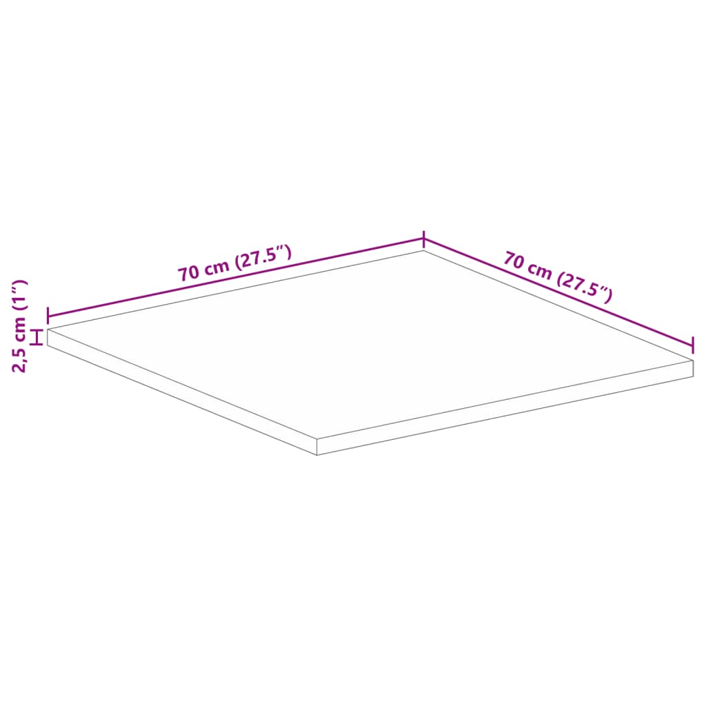 vidaXL Blat do stolika, 70x70x2,5 cm, kwadratowy, surowe drewno mango