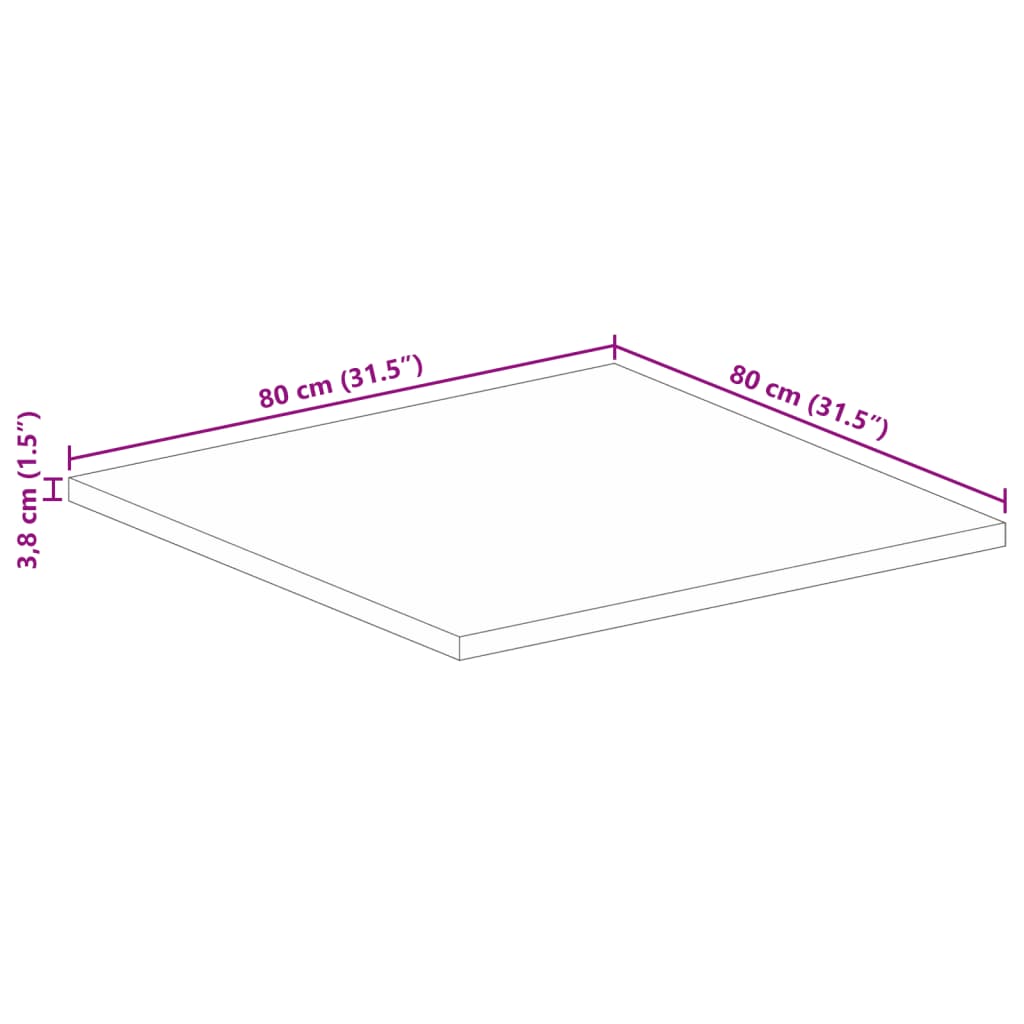 vidaXL Blat do stolika, 80x80x3,8 cm, kwadratowy, surowe drewno mango
