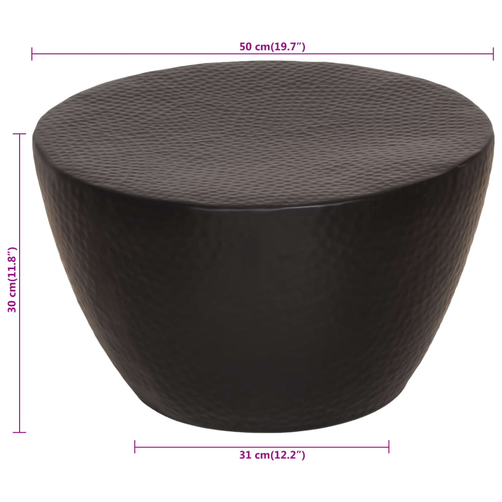 vidaXL Stolik kawowy z młotkowanego aluminium, Ø 50x30 cm, czarny
