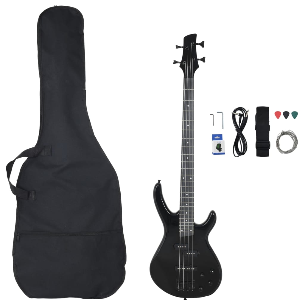 vidaXL Gitara basowa dla początkujących, z torbą, czarna, 4/4, 46"
