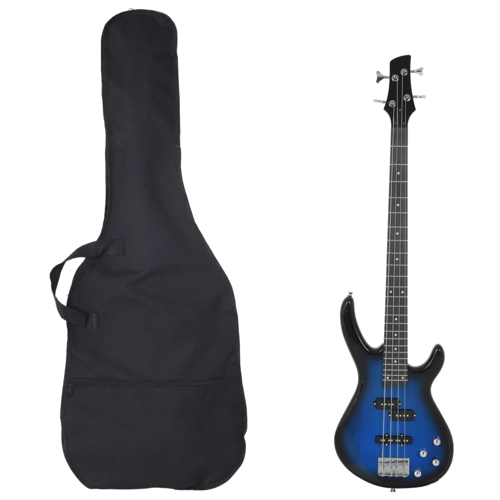 vidaXL Gitara basowa dla początkujących, z torbą, niebieska, 4/4, 46"