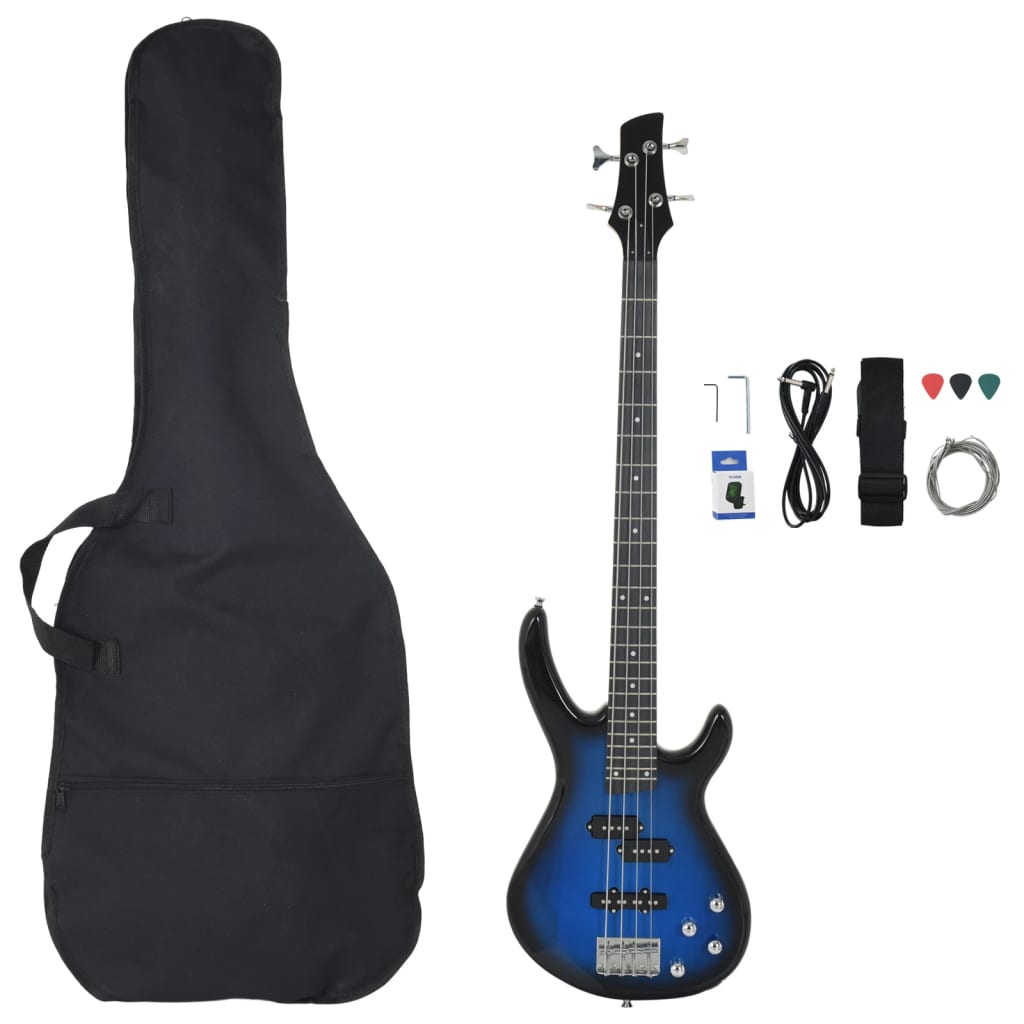 vidaXL Gitara basowa dla początkujących, z torbą, niebieska, 4/4, 46"