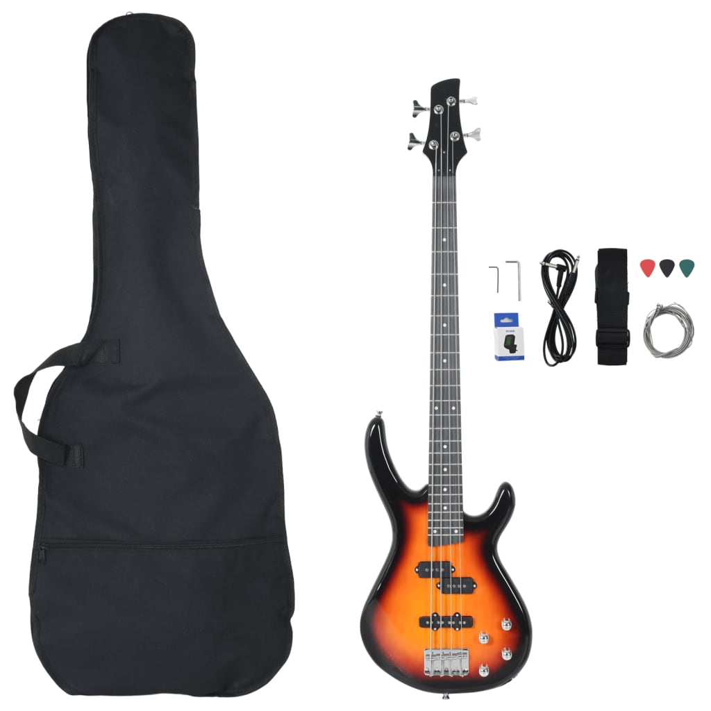 vidaXL Gitara basowa dla początkujących, z torbą, brązowa, 4/4, 46"