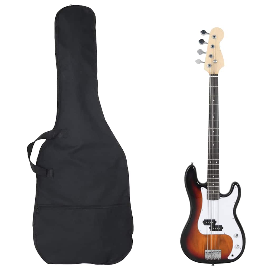 vidaXL Gitara basowa dla początkujących, z torbą brązowo-biała 4/4 46"