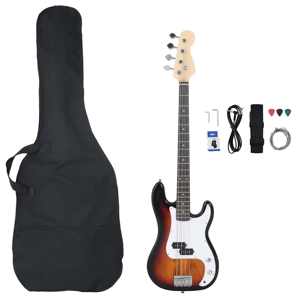 vidaXL Gitara basowa dla początkujących, z torbą brązowo-biała 4/4 46"