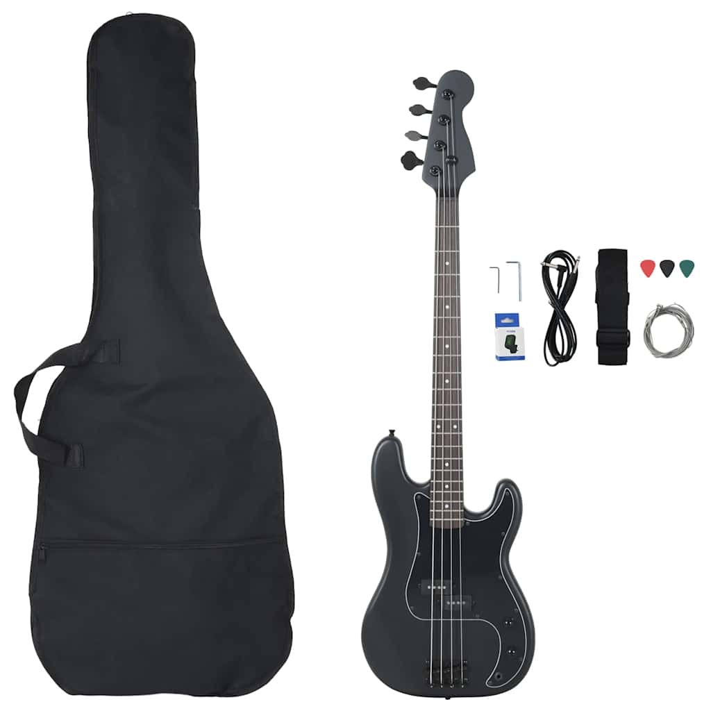 vidaXL Gitara basowa dla początkujących, z torbą, czarna, 4/4, 46"