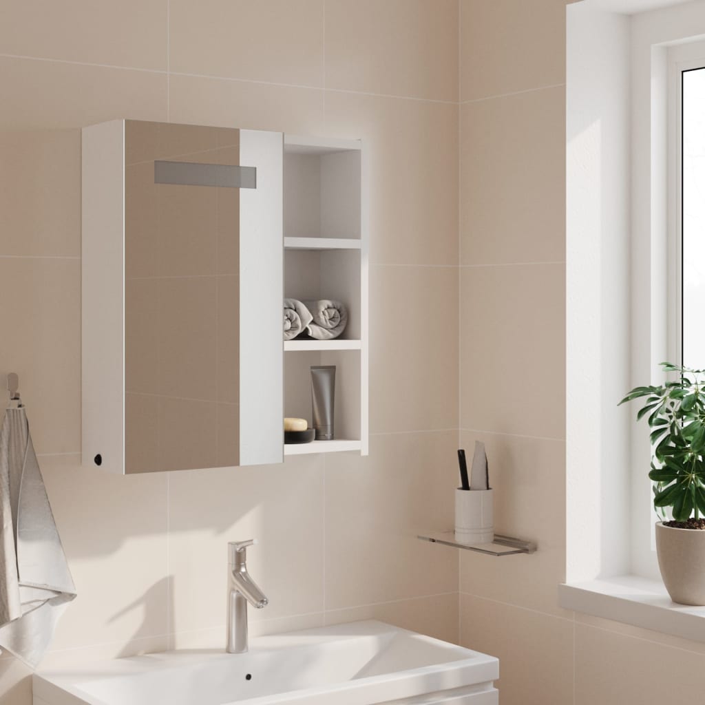 vidaXL Szafka łazienkowa z lustrem i LED, biała, 45x13x52 cm