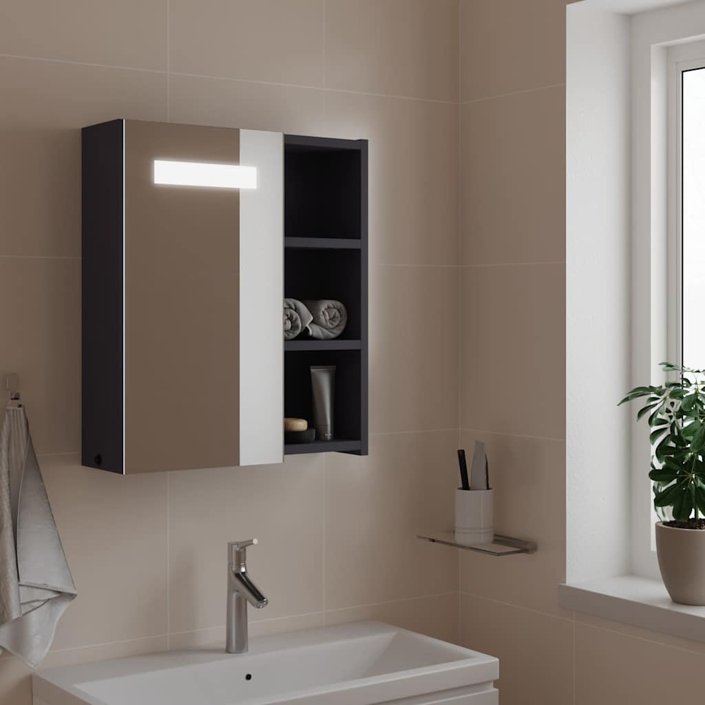 vidaXL Szafka łazienkowa z lustrem i LED, szara, 45x13x52 cm