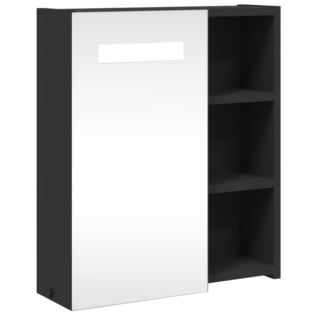 vidaXL Szafka łazienkowa z lustrem i LED, czarna, 45x13x52 cm
