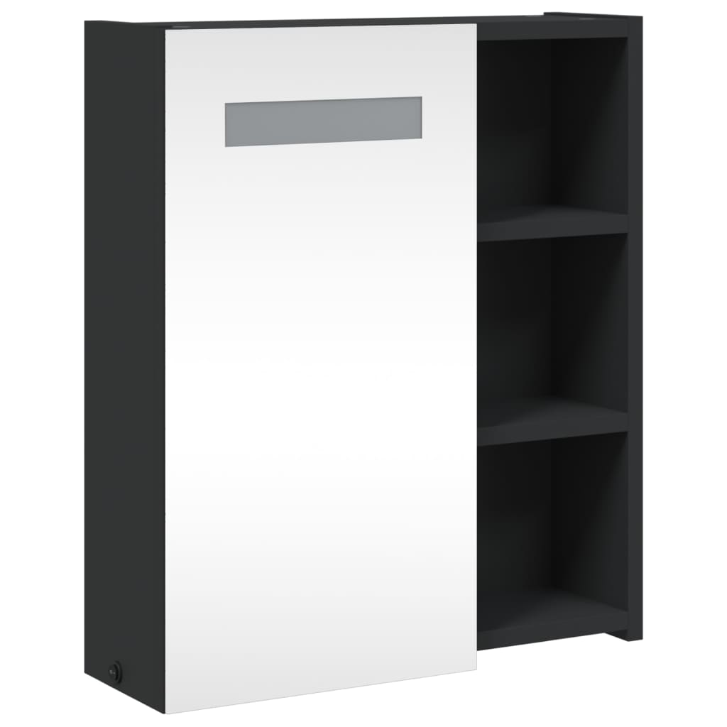 vidaXL Szafka łazienkowa z lustrem i LED, czarna, 45x13x52 cm