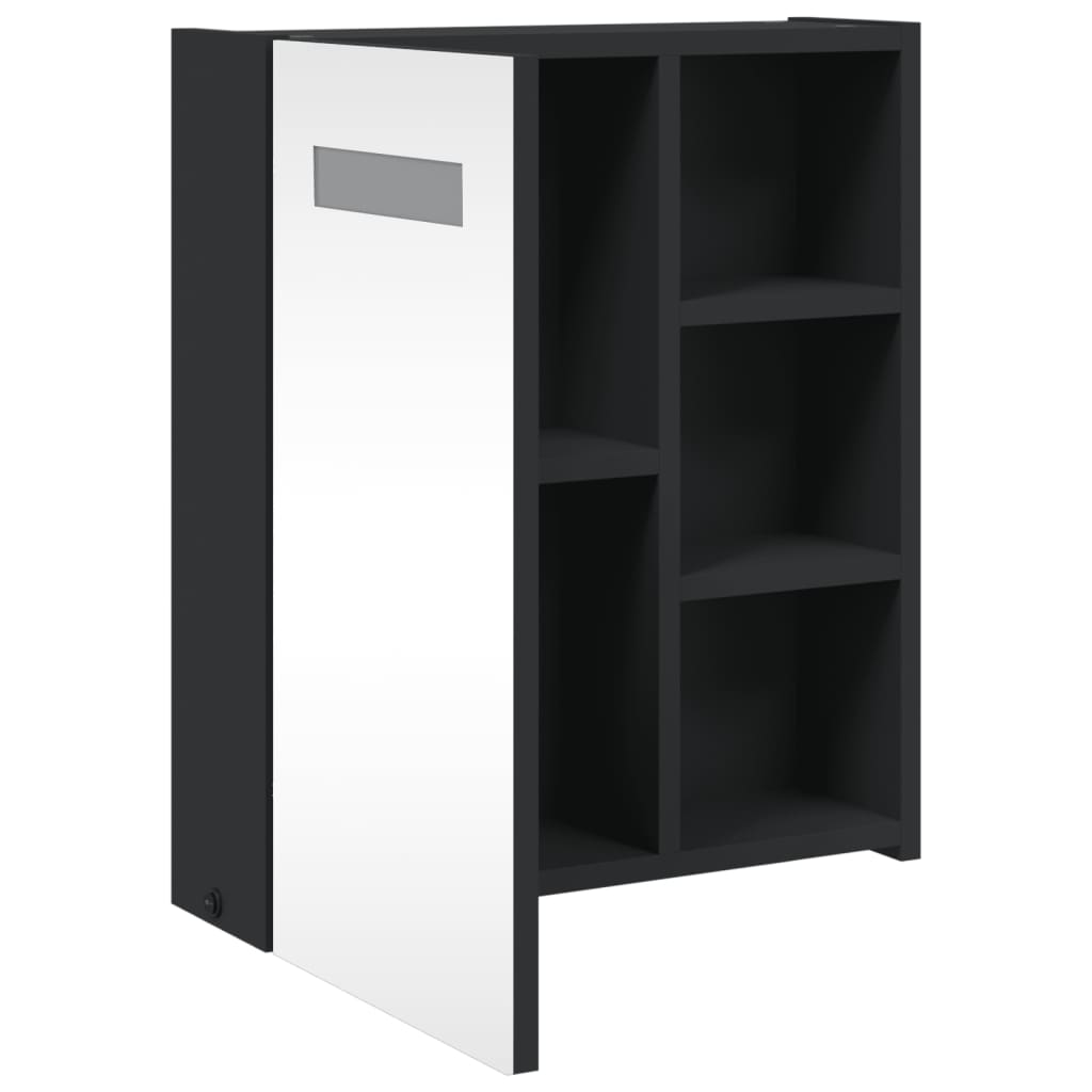 vidaXL Szafka łazienkowa z lustrem i LED, czarna, 45x13x52 cm