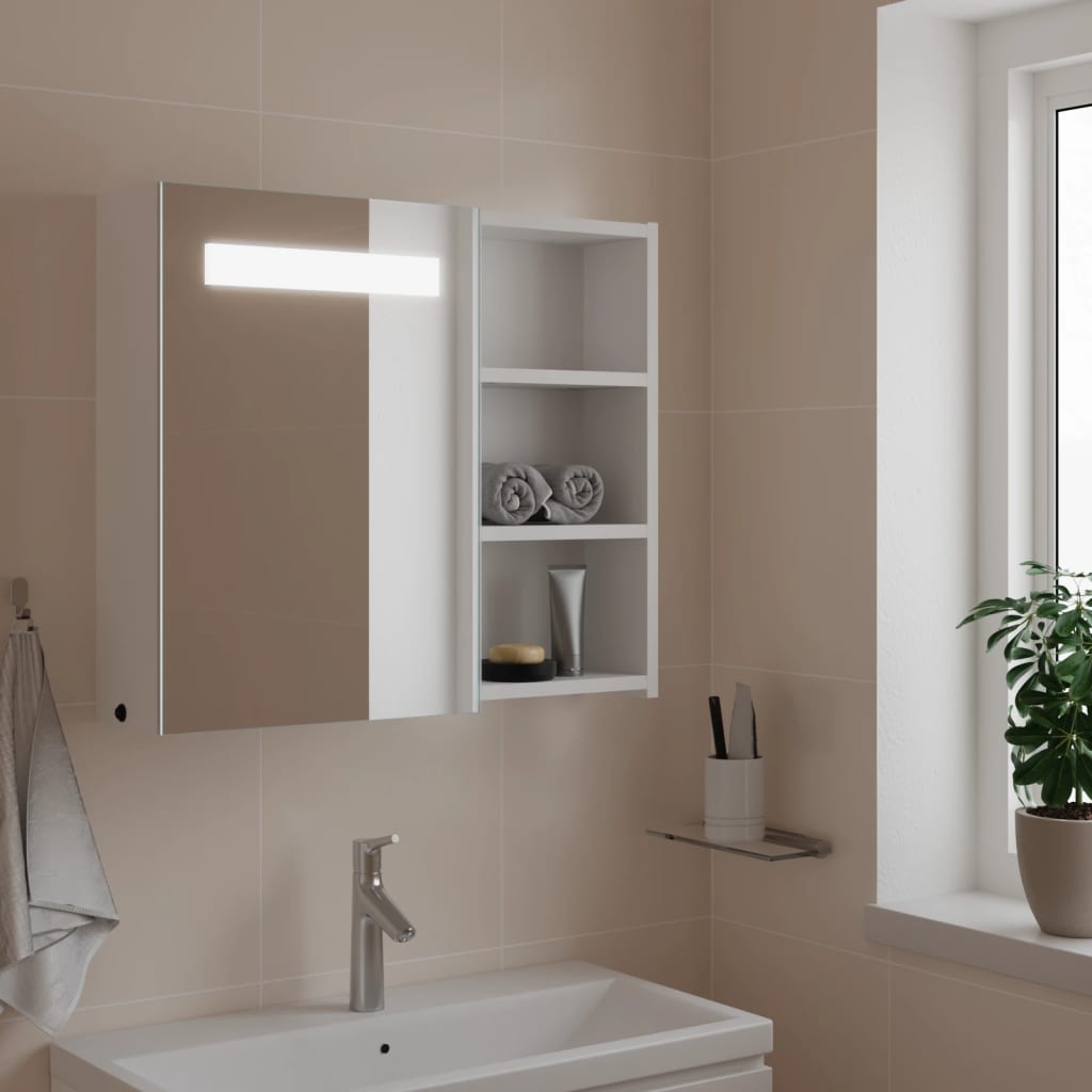 vidaXL Szafka łazienkowa z lustrem i LED, biała, 60x13x52 cm
