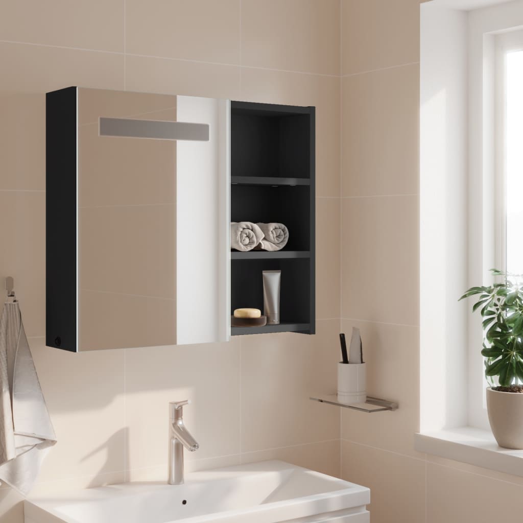vidaXL Szafka łazienkowa z lustrem i LED, szara, 60x13x52 cm