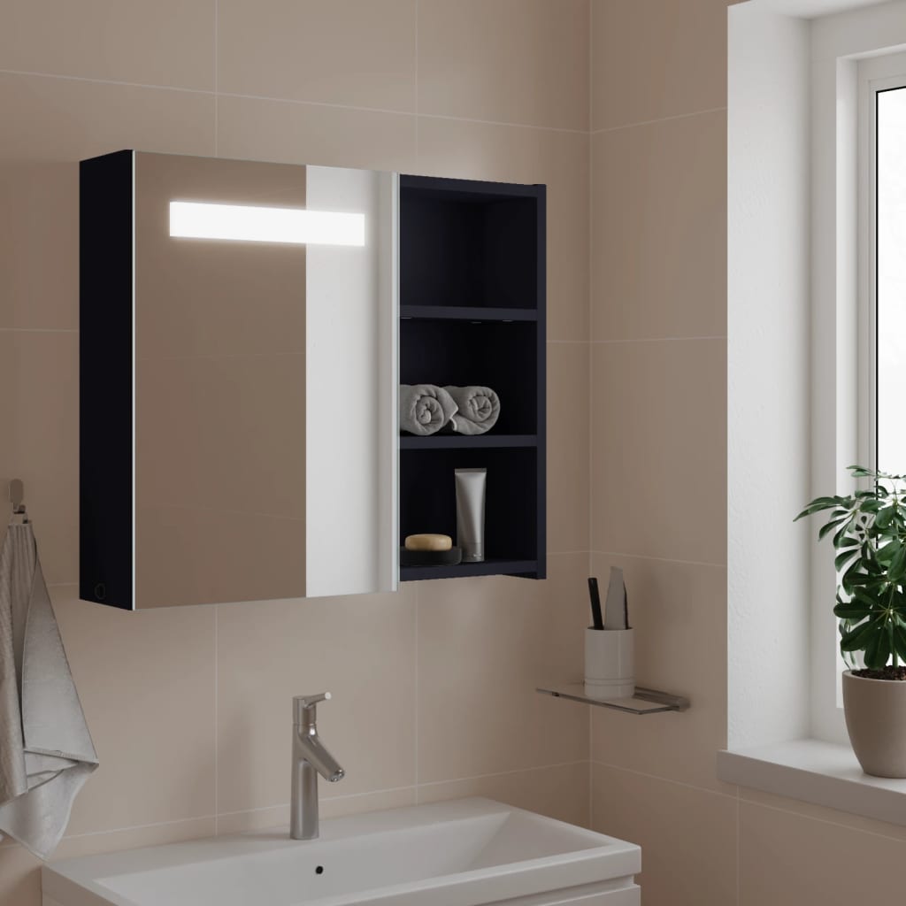 vidaXL Szafka łazienkowa z lustrem i LED, szara, 60x13x52 cm