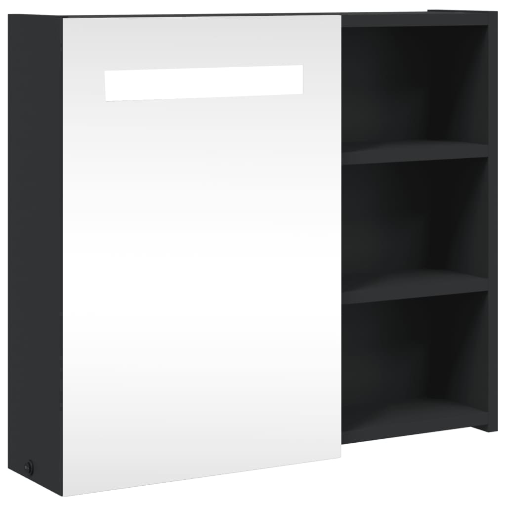 vidaXL Szafka łazienkowa z lustrem i LED, czarna, 60x13x52 cm