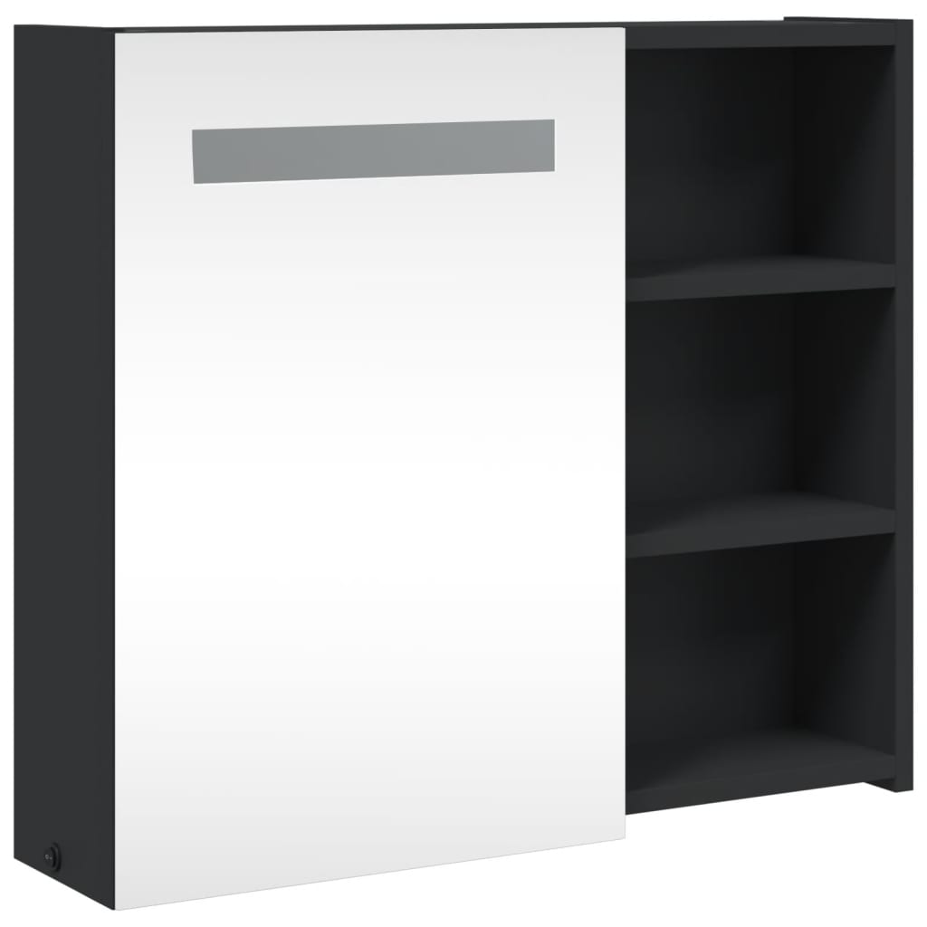 vidaXL Szafka łazienkowa z lustrem i LED, czarna, 60x13x52 cm