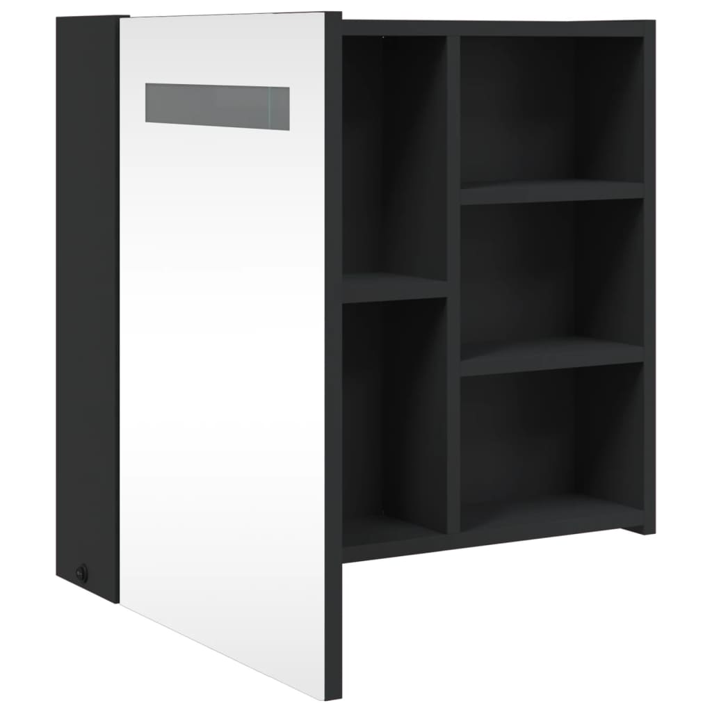 vidaXL Szafka łazienkowa z lustrem i LED, czarna, 60x13x52 cm
