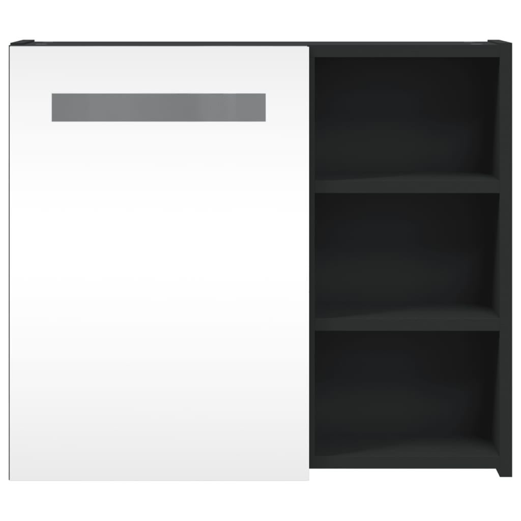 vidaXL Szafka łazienkowa z lustrem i LED, czarna, 60x13x52 cm