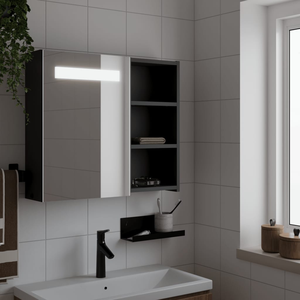 vidaXL Szafka łazienkowa z lustrem i LED, czarna, 60x13x52 cm