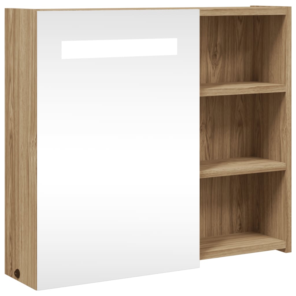 vidaXL Szafka łazienkowa z lustrem i LED, kolor dębu, 60x13x52 cm