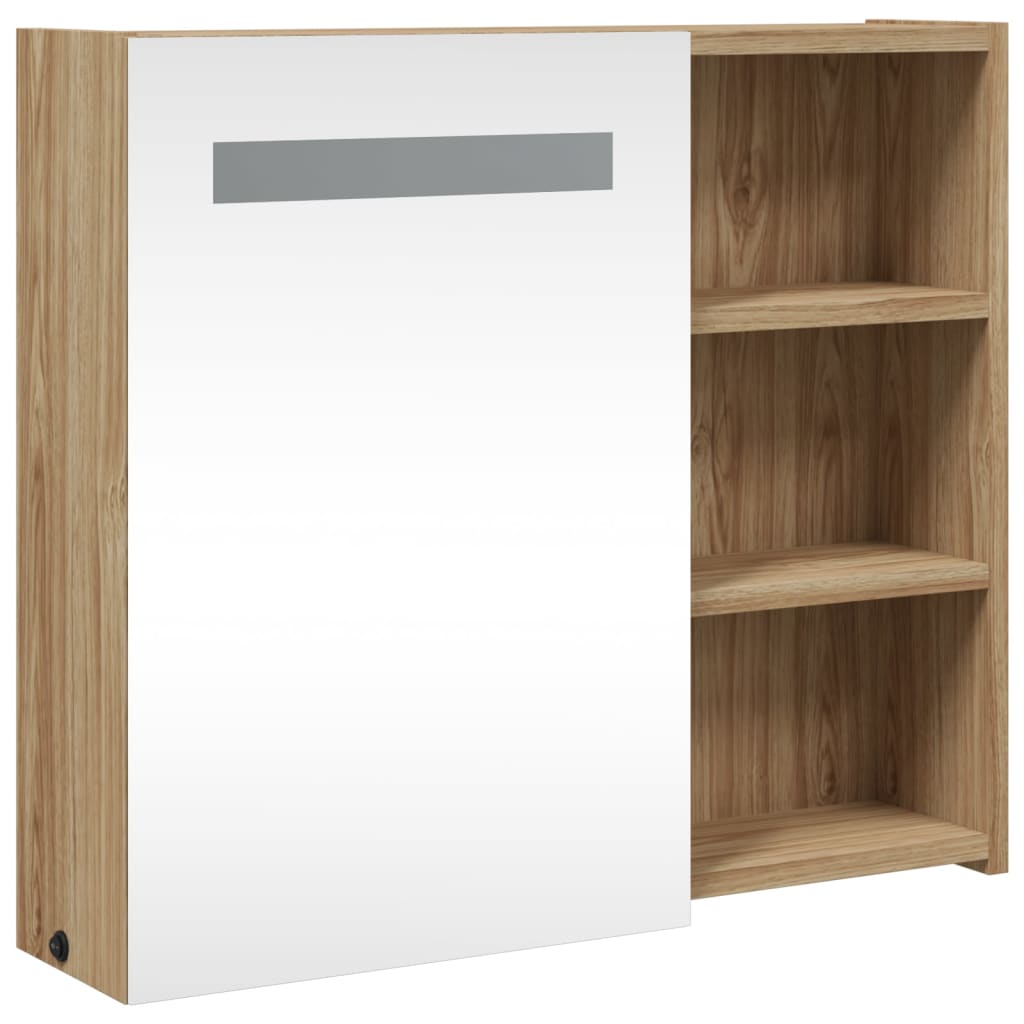 vidaXL Szafka łazienkowa z lustrem i LED, kolor dębu, 60x13x52 cm