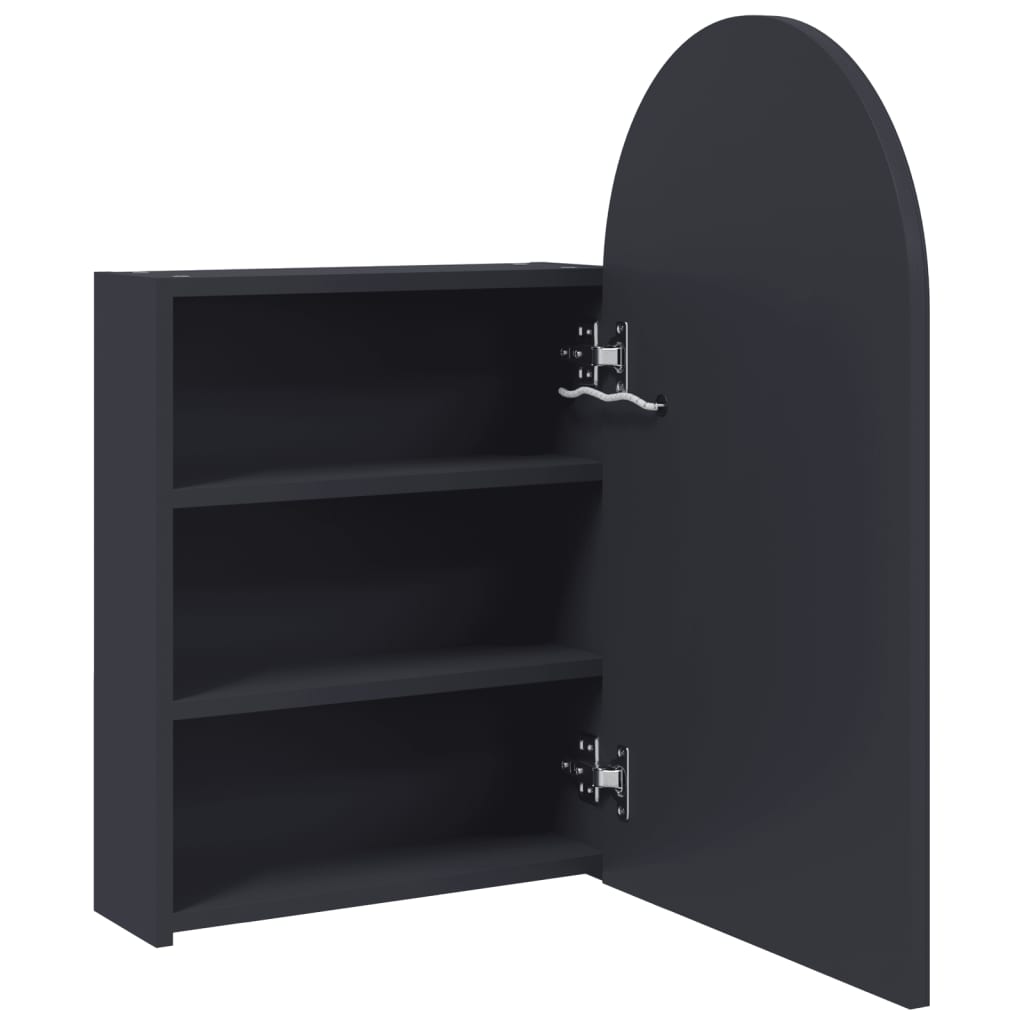 vidaXL Szafka łazienkowa z lustrem i LED, łukowa, szara, 42x13x70 cm