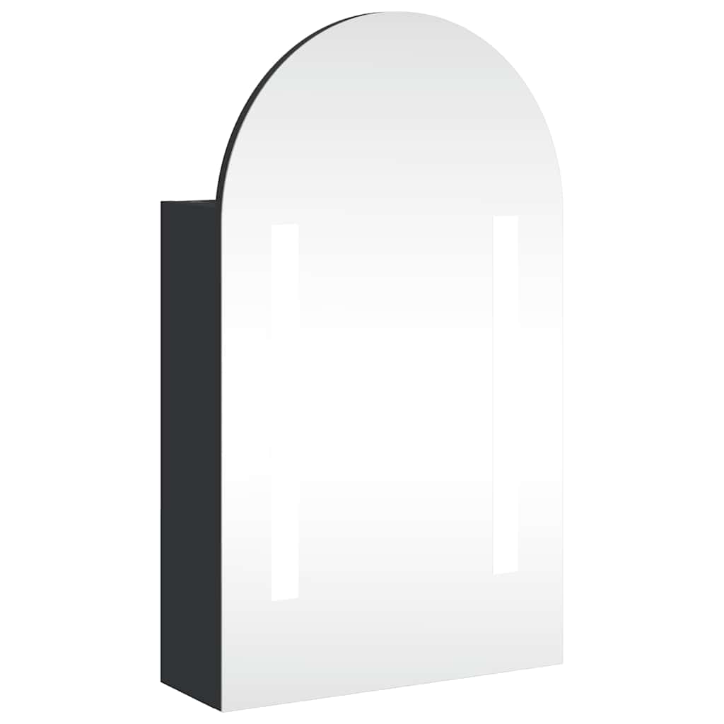 vidaXL Szafka łazienkowa z lustrem i LED, łukowa, czarna, 42x13x70 cm