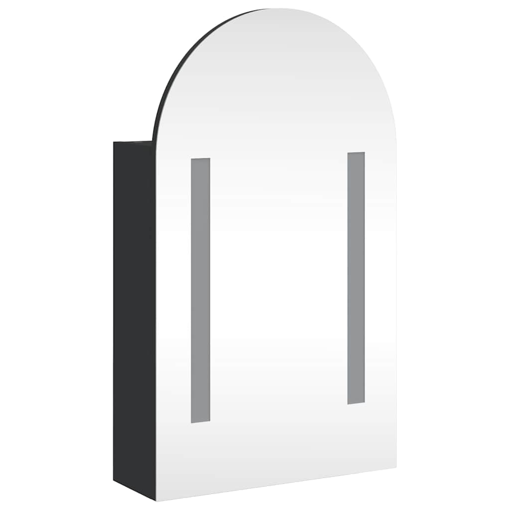 vidaXL Szafka łazienkowa z lustrem i LED, łukowa, czarna, 42x13x70 cm