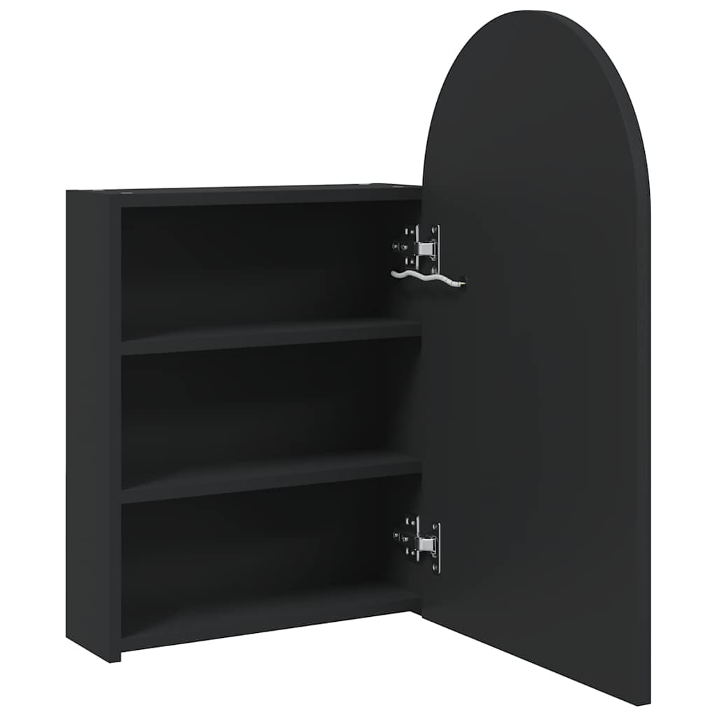 vidaXL Szafka łazienkowa z lustrem i LED, łukowa, czarna, 42x13x70 cm
