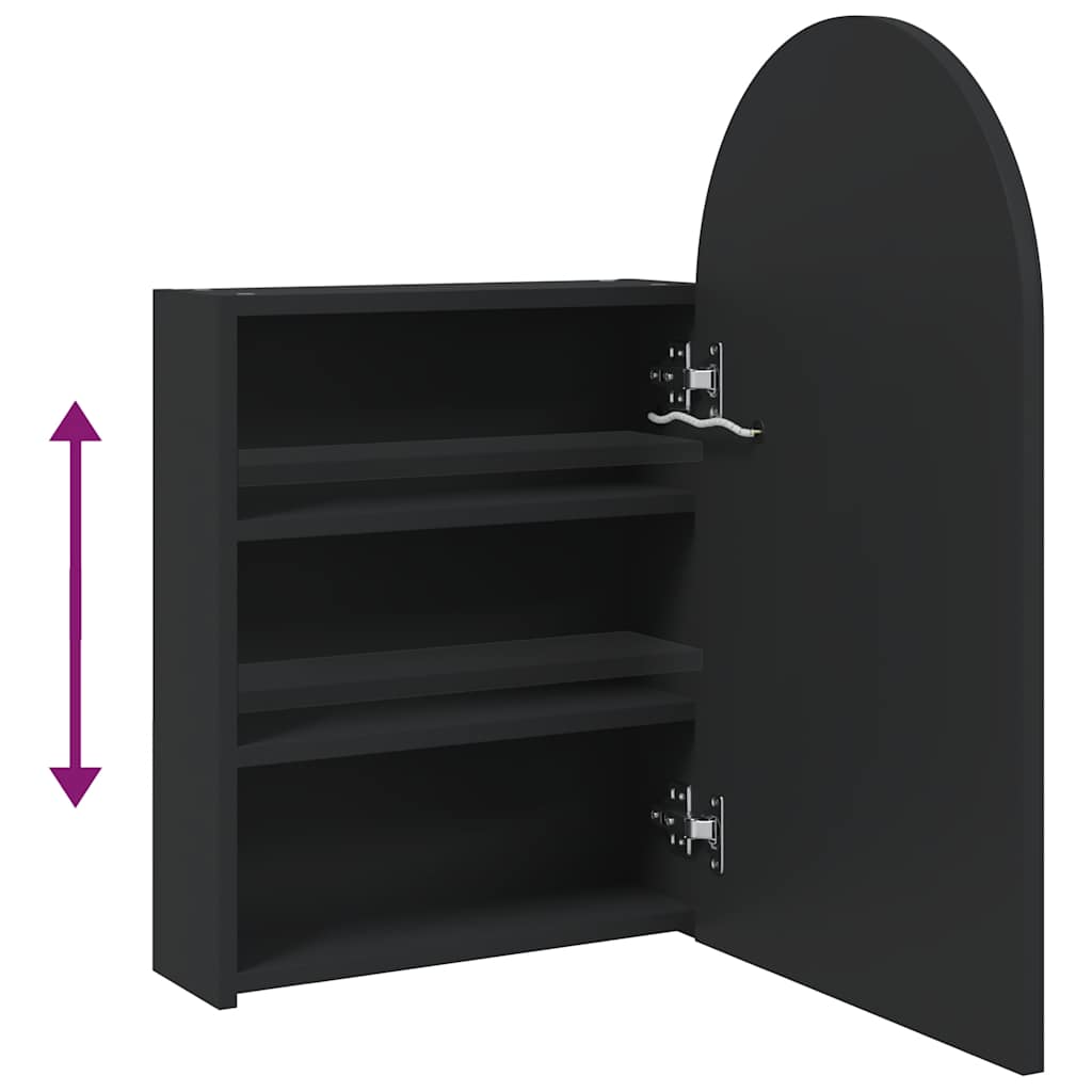 vidaXL Szafka łazienkowa z lustrem i LED, łukowa, czarna, 42x13x70 cm