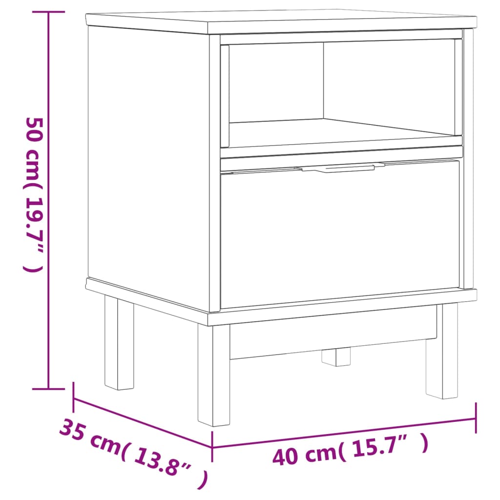 vidaXL Szafka nocna FLAM, 40x35x50 cm, lite drewno sosnowe