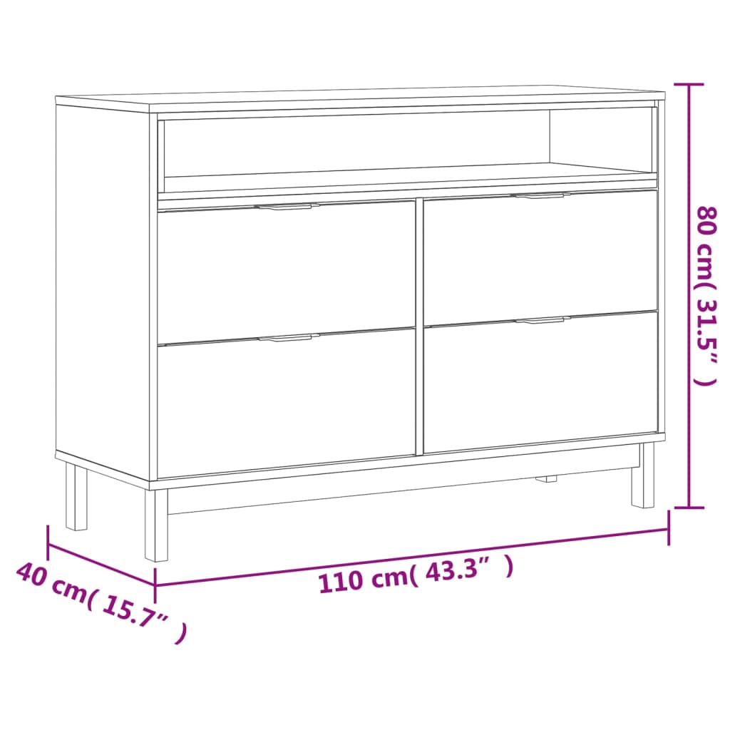 vidaXL Komoda FLAM, 110x40x80 cm, lite drewno sosnowe