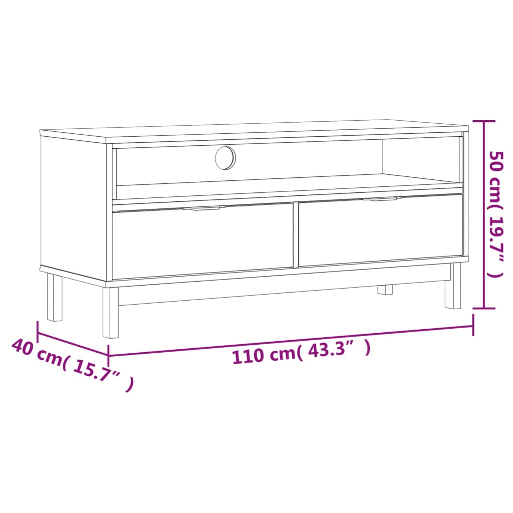 vidaXL Szafka pod TV FLAM, 110x40x50 cm, lite drewno sosnowe