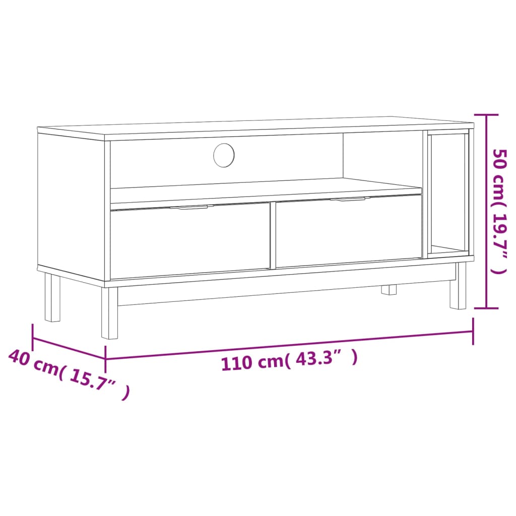 vidaXL Szafka pod TV FLAM, 110x40x50 cm, lite drewno sosnowe