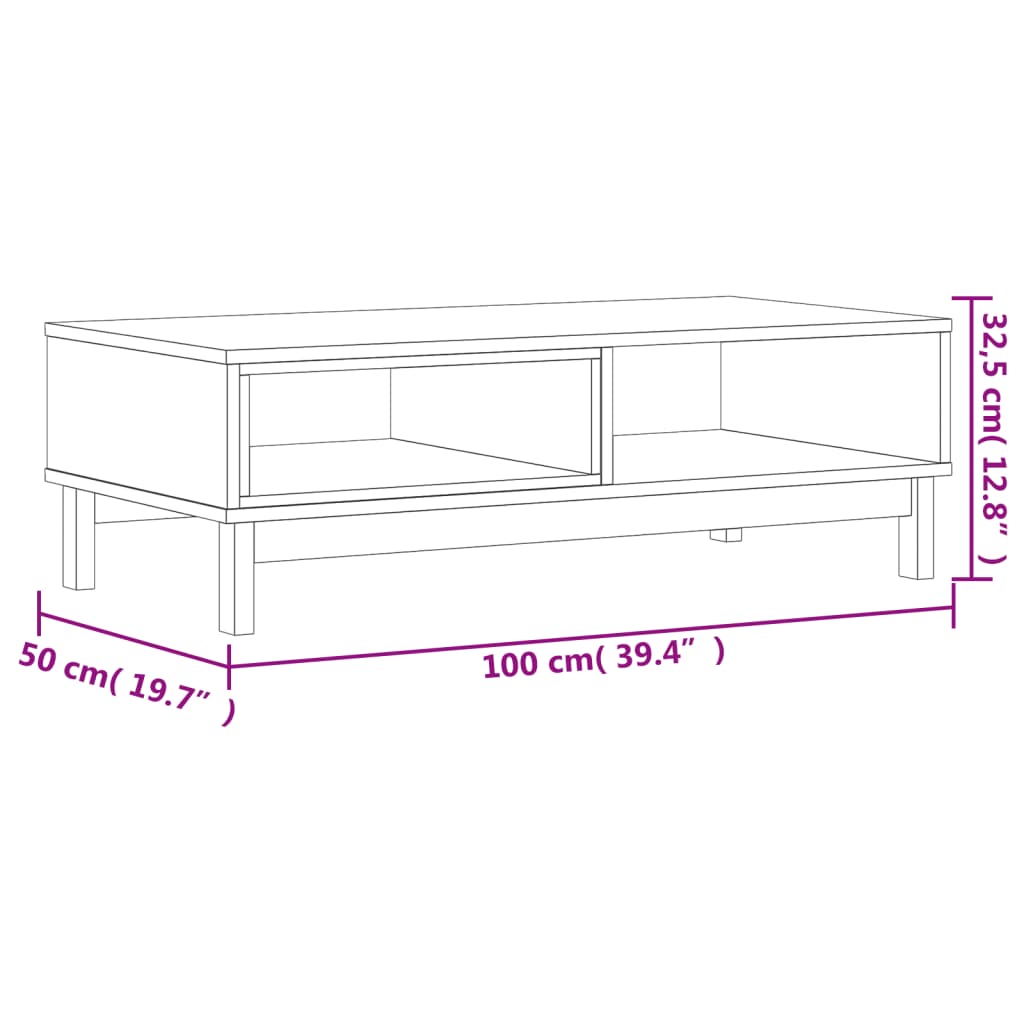 vidaXL Stolik kawowy FLAM, szary, 100x50x32,5 cm, lite drewno sosnowe