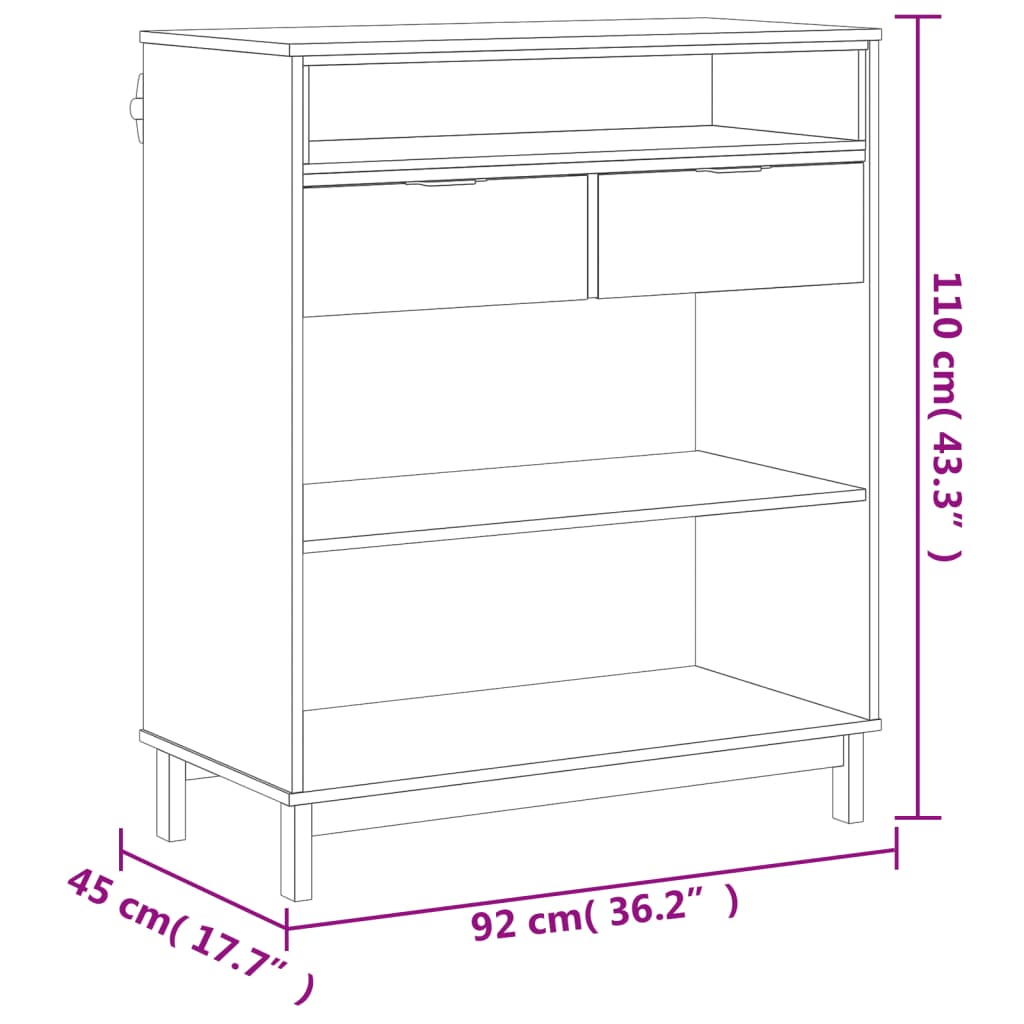 vidaXL Stolik barowy FLAM, 92x45x110 cm, lite drewno sosnowe