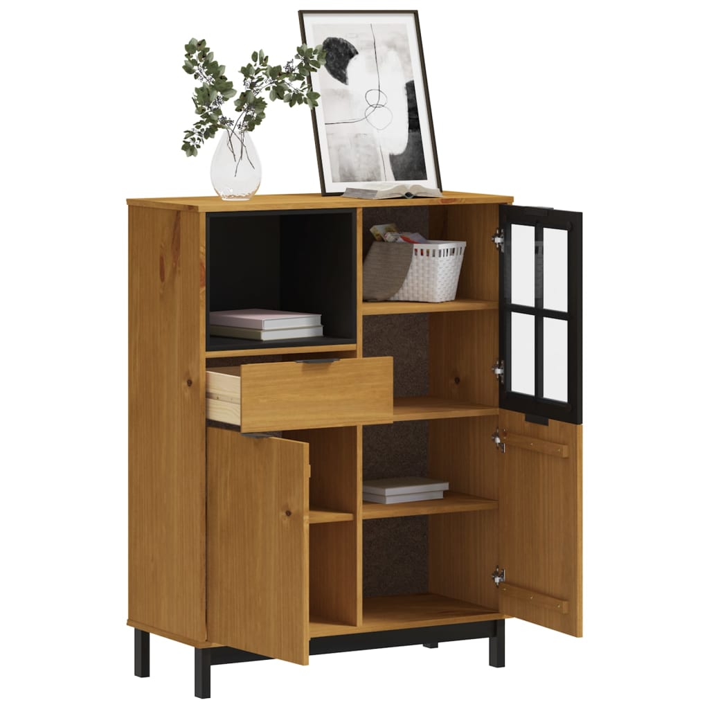 vidaXL Kredens z przeszklonymi drzwiami FLAM, 92x40x122,5 cm, sosna