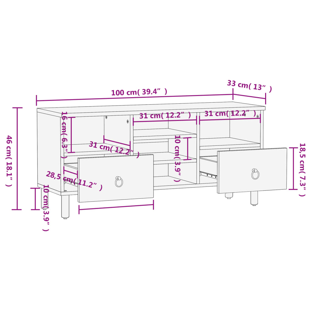 vidaXL Szafka pod telewizor, 100x33x46 cm, lite drewno mango