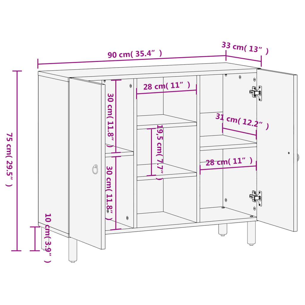 vidaXL Szafka, 90x33x75 cm, lite drewno mango
