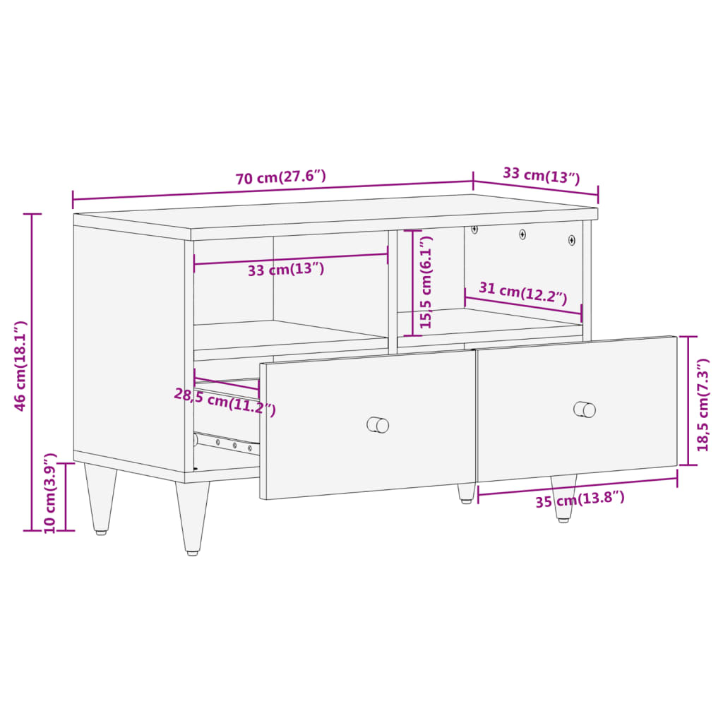vidaXL Szafka pod telewizor, 70x33x46 cm, lite drewno mango